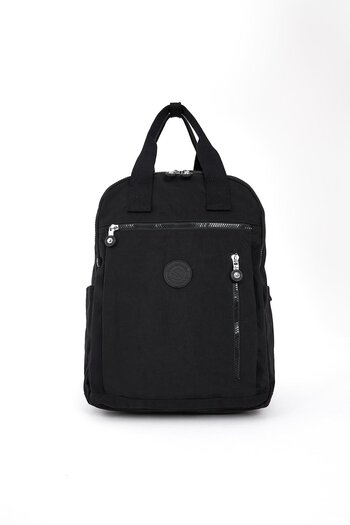 CCWAY AYAKKABI Women's Waterproof Crinkle Fabric Multi-Pocket Laptop School and Backpack Black