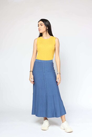 Nichii Midi Polyester Skirt with Front Buttons