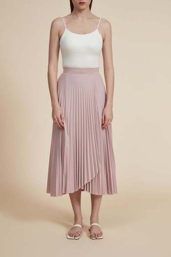 Yola Solid Pleated Midi Skirt