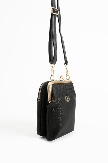 CCWAY AYAKKABI Women's Mirket Black 3-Compartment Scholarship Lined Zipper Closure Handbag and Shoulder Bag Black Mosaic