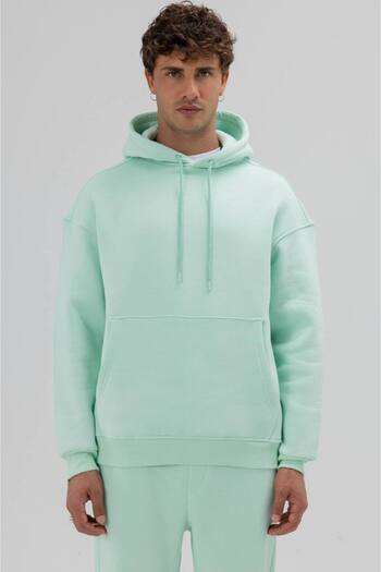 İLKCET MODA Plain Hooded Water Green Unisex Oversize Sweatshirt