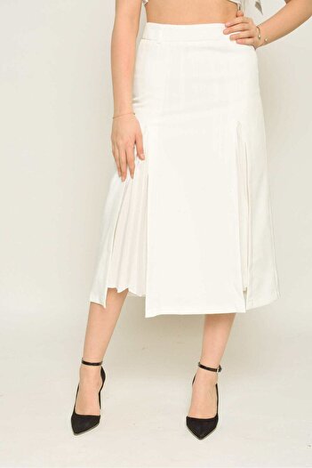 Nichii Solid Midi Skirt with Pleats