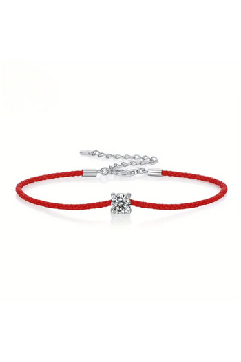 NO18 Red Cord Bracelet with Silver and Moissanite Diamond 0.5 ct