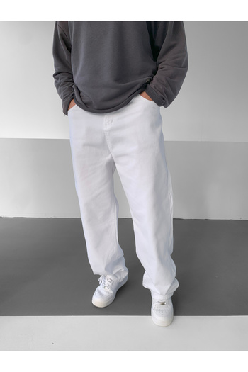 NO1 KONSEPT White Basic Baggy Jeans