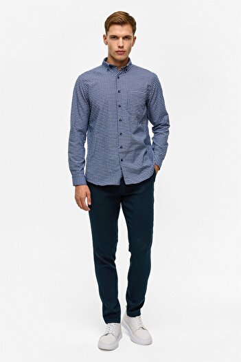 SÜVARİ Navy Blue Regular Patterned Buttoned Collar Shirt