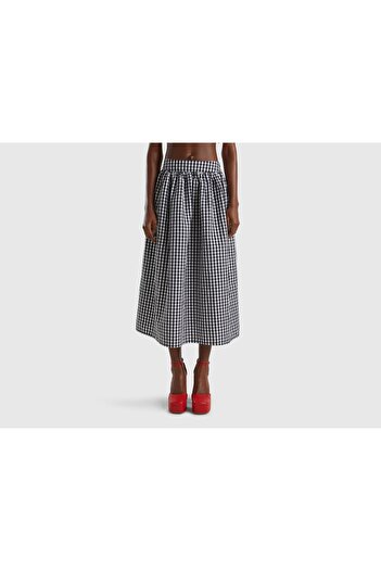 United Colors of Benetton Checkered Ruffled Midi Skirt