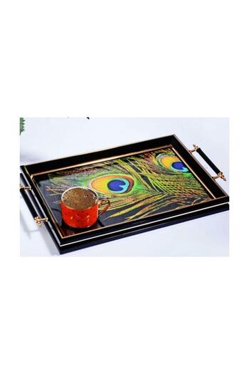 Kosova Sa-204 Luxury Rectangular Tray with Handles 50 X 31 cm Black