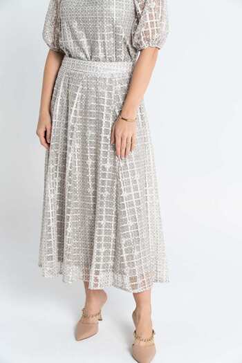 Nichii Checkered Ruffled Midi Skirt