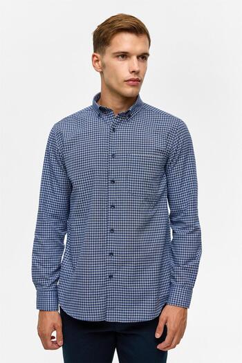 SÜVARİ Navy Blue Regular Patterned Buttoned Collar Shirt