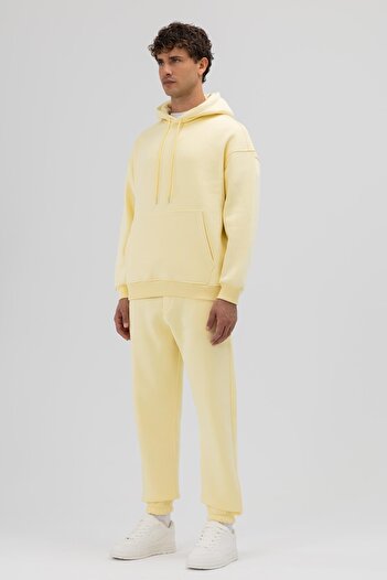 VAMOSCLO Basic Oversize Kapüşonlu Sweatshirt Sarı