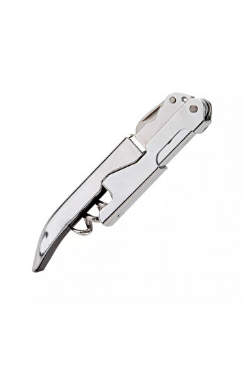 FACKELMANN Corkscrew with knife Doublepull 49459, Waiter's, 12 cm, Stainless steel, Silver