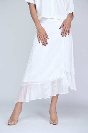 mica Woven Midi Skirt with Asymmetrical Cut