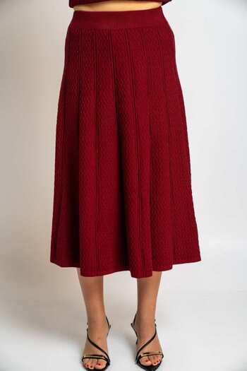 Nichii Wide Ribbed Striped Midi Skirt