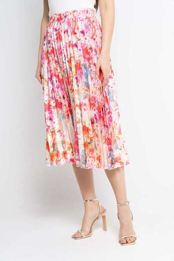 Nichii Floral Pleated Midi Skirt