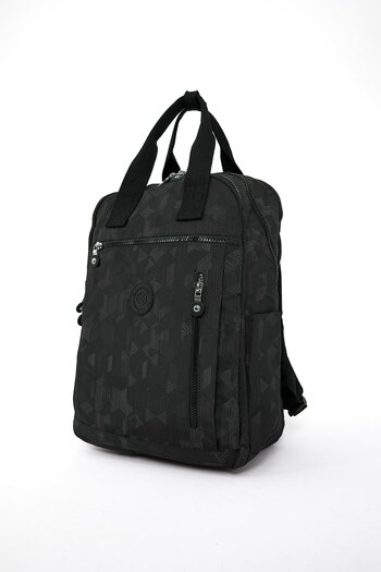 CCWAY AYAKKABI Women's Water Resistant Crinkle Fabric Multi-Pocket Laptop School and Backpack Black Patterned