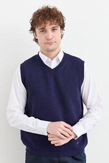 Desen Men's V-Neck Thick Classic Wool Sweater