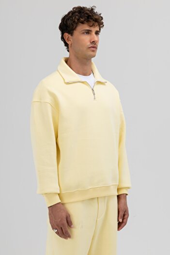 VAMOSCLO Oversize Fermuarlı Dik Yaka Sweatshirt Sarı