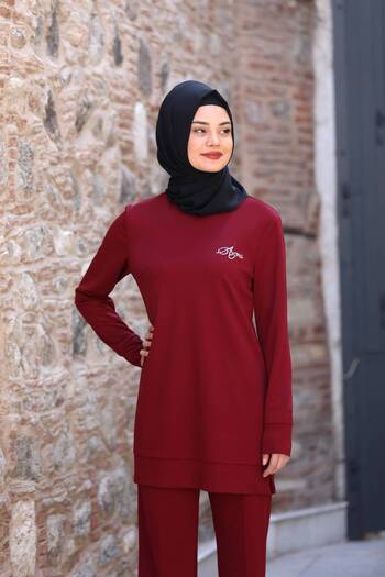 Halezademoda Cemre Stone Embroidered Sporty Double Set