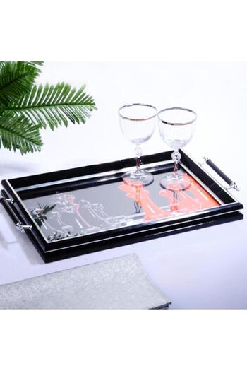 Kosova Sg-223 Luxury Rectangular Tray with Handles 50 X 31cm Black