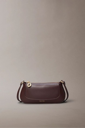 Calvin Klein Women's Baguette Cross Shoulder Bag with Metal Accessories - Claret Red