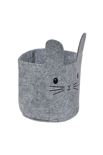 OEM Storage Basket, Cat Design, Felt, Gray, Diameter 15x13cm