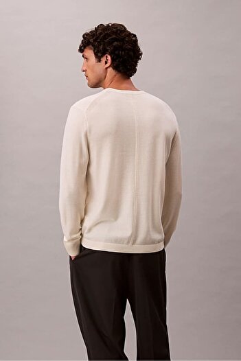 Calvin Klein Men's Regular Fit Merino Wool Knit Sweater - Cream