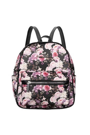 SHOPIENS Black Floral Backpack for Women Shopiens®, made of PU, with spacious compartments, 24 x 12 x 27 cm