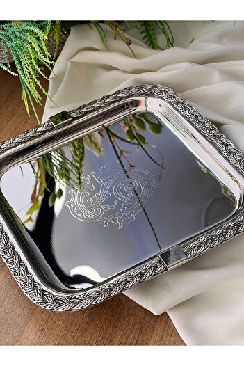 ROSSEV Square Metal Presentation Tray with Rope Detail 19X19X4Cm
