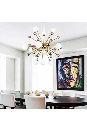 LED CONCEPT LED chandelier with lampshades, gold, round, 80x80x80cm, 12xE27