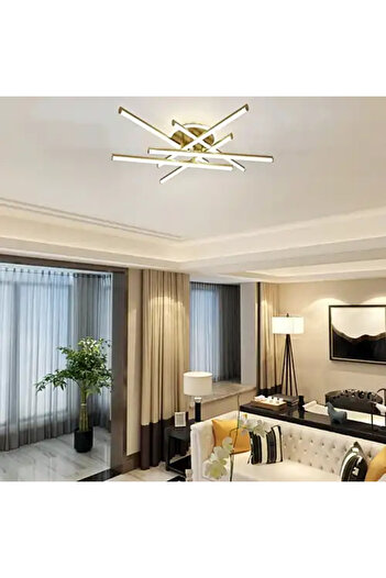 LED CONCEPT LED chandelier with three types of light and remote control, gold, asymmetrical, 98W, dimmable, 80x76x16cm