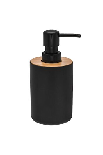 SHOPIENS Liquid Soap Dispenser 315 ml - Black Plastic with Bamboo Lid