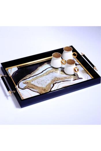 Kosova Sa-214 Luxury Rectangular Tray with Handles 50 X 31 cm Black