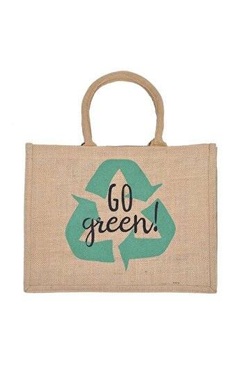 SHOPIENS Azienda Tote Bag, Go Green, Cotton, 34x12x36cm, Beige