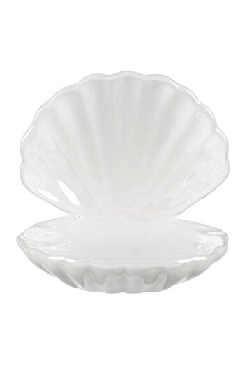 SHOPIENS Jewelry Organizer Box, Shell Model, Ceramic, Iridescent White, 11x9x11 cm