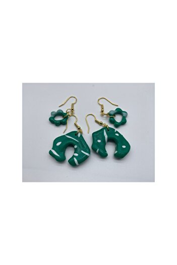 CHIC Green White Flower Geometric Shape 4-Piece Polymer Clay Gold Dangle Earrings