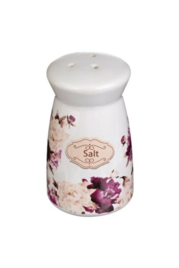 SHOPIENS Solniță ceramică, model cu frunze, design floral violet, 0,06 l, albă