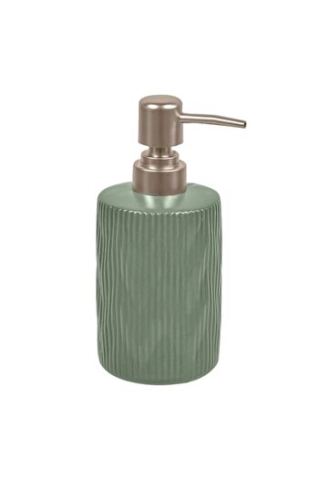 SHOPIENS Soap Dispenser Shopiens®, Ceramic, Mint Green with Gold Pink Pump and Vertical Stripes, 400 ml