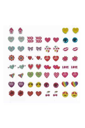 SHOPIENS Kids Stick-On Earrings, 30 Pairs, Multicolor, Various Designs (Hearts)