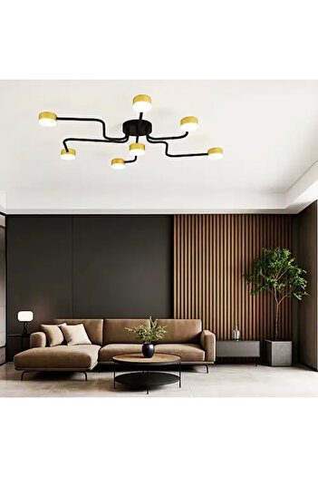 LED CONCEPT LED chandelier with three types of light, black with gold, asymmetrical, 84W, 96x67x15cm