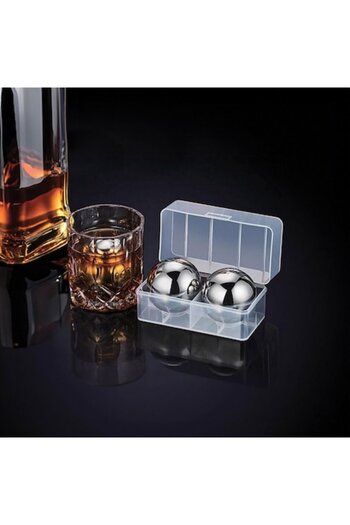 SHOPIENS Reusable Spherical Stainless Steel Ice Cubes, Set of 2, Silver