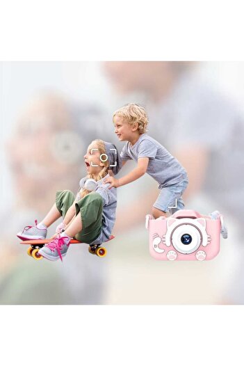 OEM Digital Camera for Kids, 2inch Screen, Dual HD Lenses, Silicone Case, 32GB Card, Pink 6+