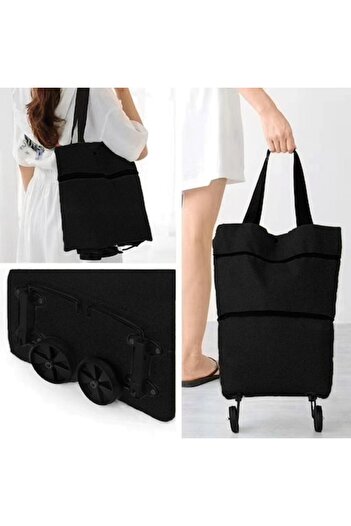 SHOPIENS Foldable Shopping Trolley Bag, 20L, Black, 45x39x13 cm - MYONNA
