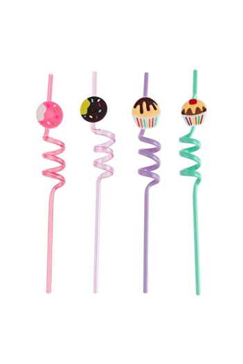 ANTBRO Reusable Spiral Straws, Cupcake and Donut Design, Set of 4, Multicolor, Plastic