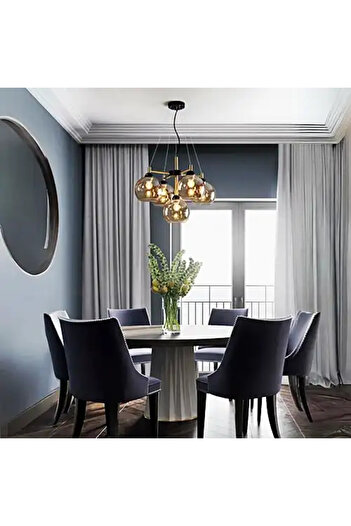 LED CONCEPT Pendant lamp with lampshades, black, round, 57x45x120cm, bulb model 5xE27