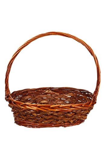 SHOPIENS Kitchen Basket, Woven Bamboo, High Handle 40cm, Reddish-Brown, 38x31x12cm
