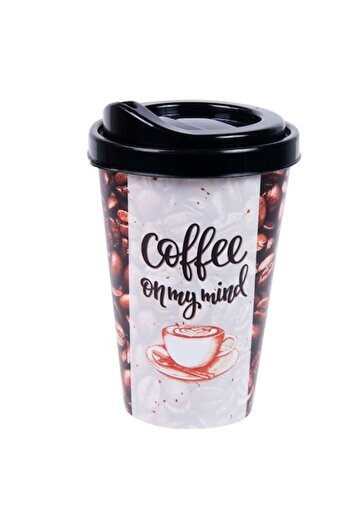 OEM Coffee Cup with Coffee Beans Design and Lid, 440ml