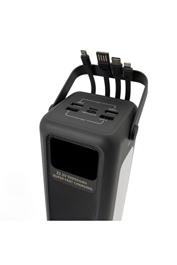 Brawi 50000mAh Outdoor Powerbank | 22.5W Hızlı Şarj | Dahili 4 Kablo + USB-C Çıkış