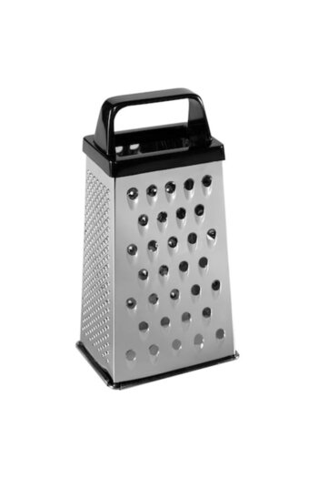 SHOPIENS Stainless Steel Grater, 4 Sides, 16.5 cm, Black Handle