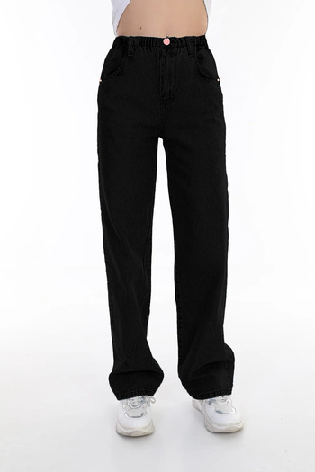 Asortix Girl's 100% Cotton Elastic Waist Wide Leg Comfortable Jeans-Pnt-0017