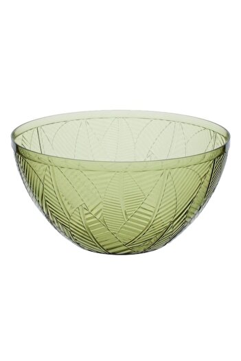 SHOPIENS Plastic Bowl, Tropical Leaves Pattern, Green, 4L, 25cm x 13cm